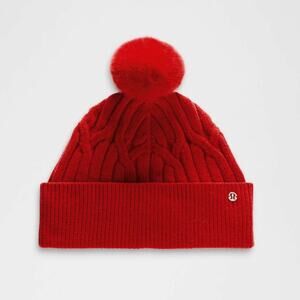 Lululemon Womens Cable-Knit Pom-Pom Beanie Dark Red NWT